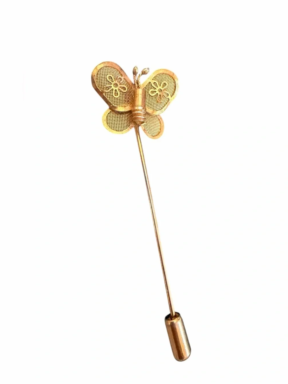 Vintage Gold Plated Butterfly Stick Hat or Scarf or Jacket Pin
